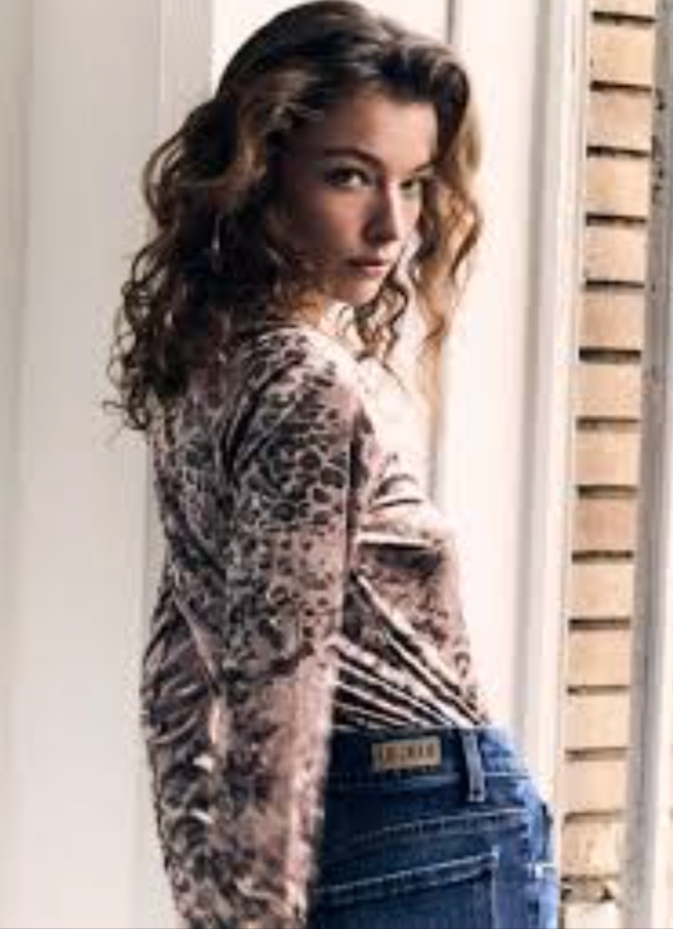 LE JEAN Crushed Velvet Top Animal Print Long Sleeve Small Mauve NWOT